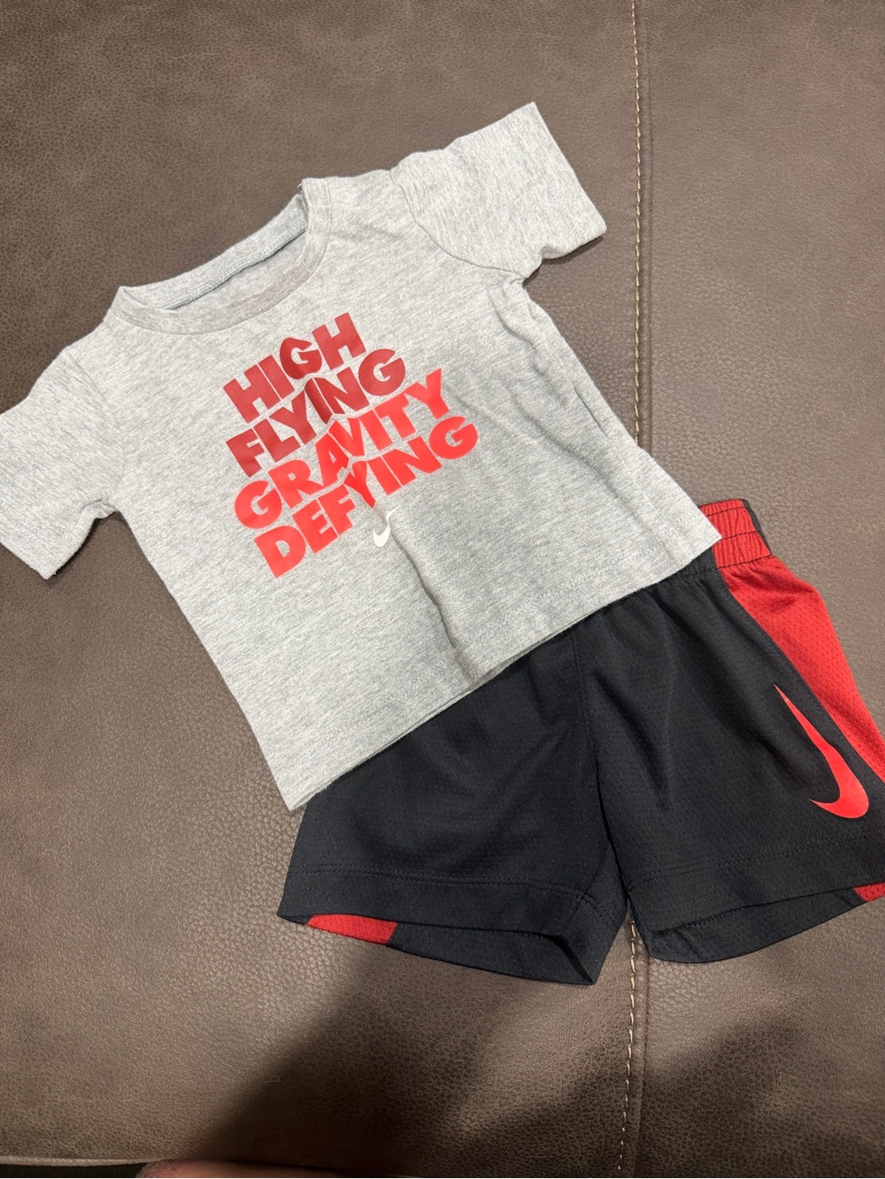 Nike Gray Tee & Black Shorts Set with Red Accents